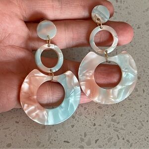 Pink and Blue Marbled Hoop Drop Earrings